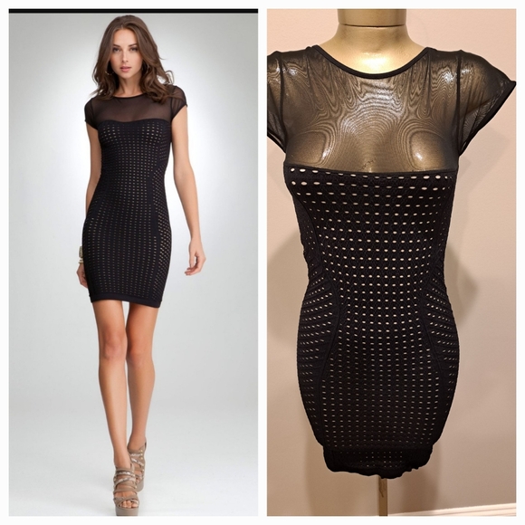 Poof! Dresses & Skirts - Poof Black Laser Cut Bodycon Dress With Shear Bodice